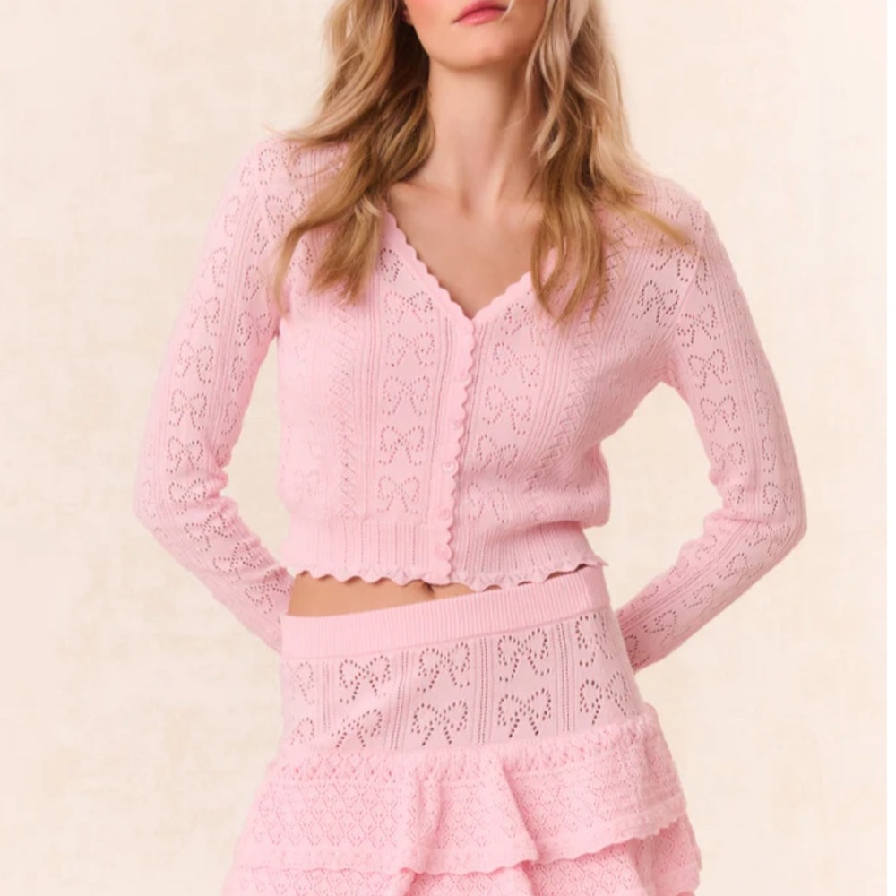 LoveShackFancy Petra Cropped Cardigan - Ballerina Pink Blush Knit Top Spring